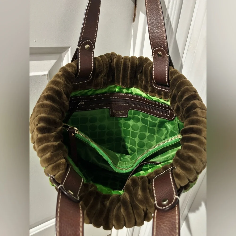 Vintage Kate Spade NY Green Quilted Nylon Bag Brown Corduroy Trim Y2K Purse